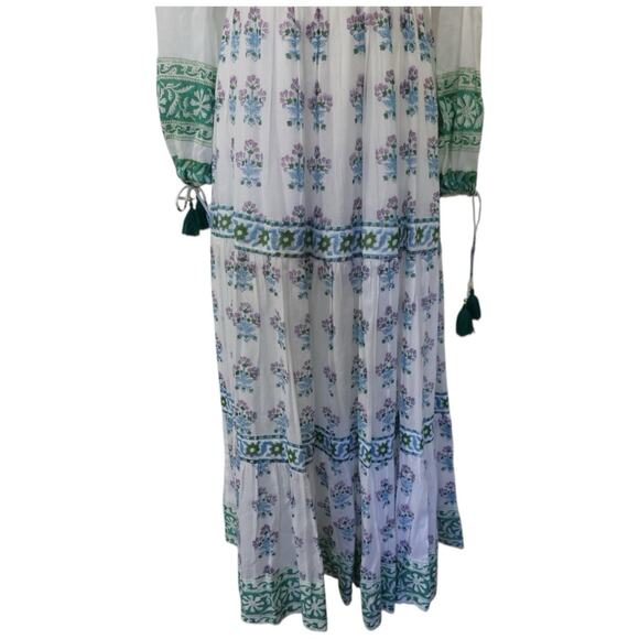 OLIPHANT Smocked Top Ballon Sleeve Provence Print Maxi Dress Size XS - Picture 3 of 13